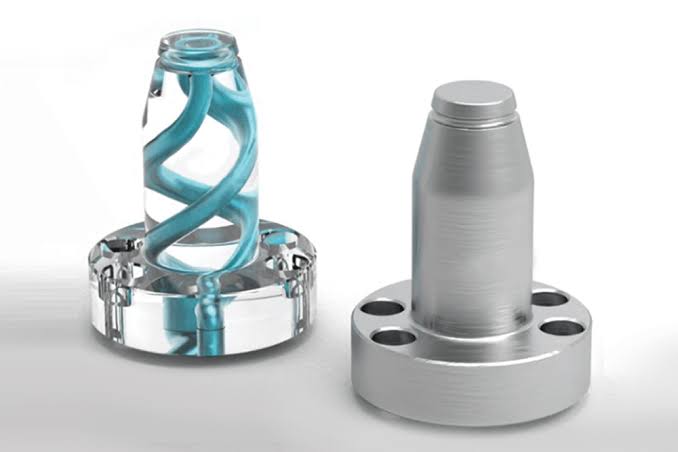 Peças industriais impressas em metal por processo SLM em aço inoxidável, fotografia de produto ultra-realista
